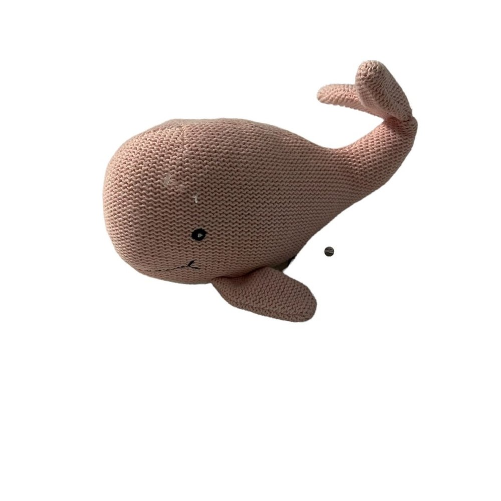 Peacock Alley Pink White Knit Whale Plush Baby Lovey 8"  NWOT